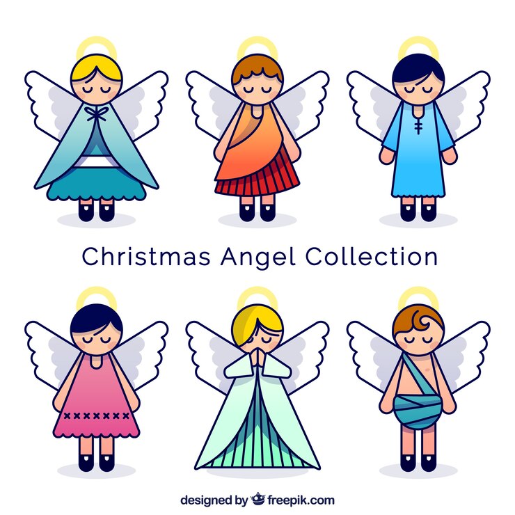Vetor grátis coleção de anjo de natal desenhada à mão