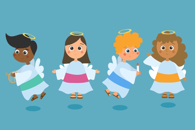 Vetor grátis coleção de anjo de natal desenhada à mão