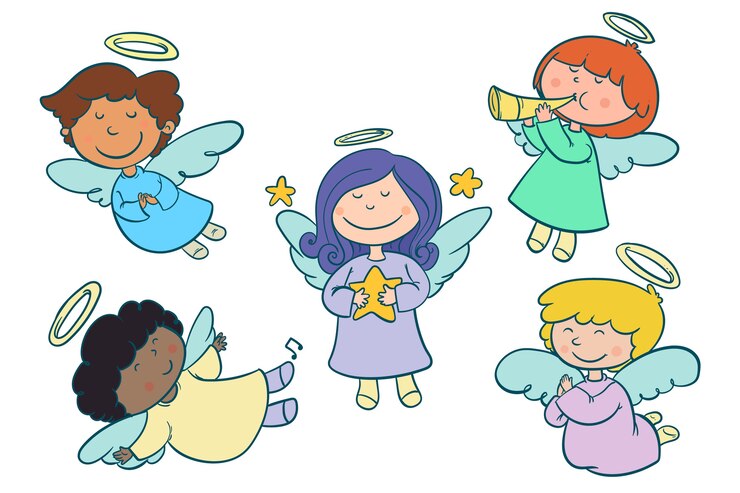 Vetor grátis coleção de anjo de natal desenhada à mão