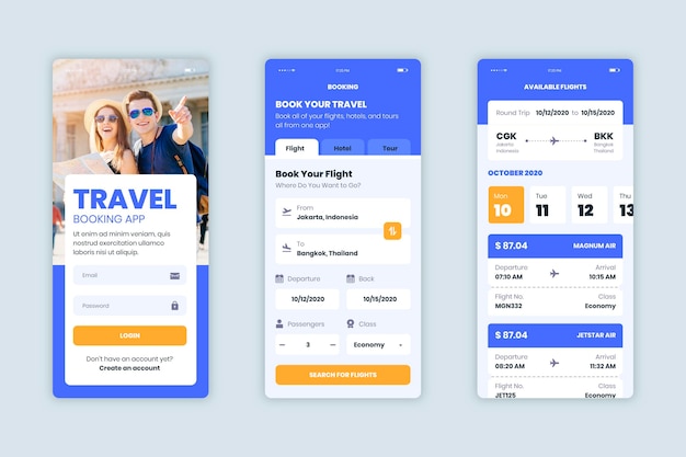 Coleção de aplicativos de reservas de viagens