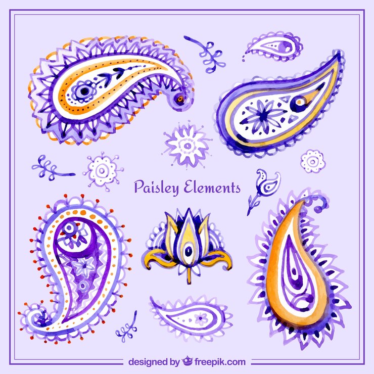 Vetor grátis coleção de aquarela paisley floral roxo