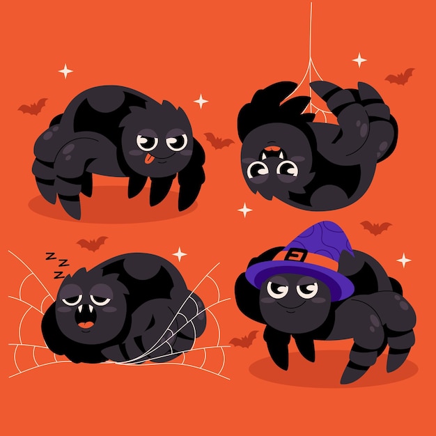 Vetor grátis coleção de aranhas planas de halloween desenhada à mão