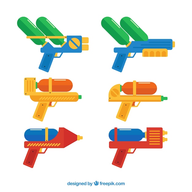 Coleção de armas de água colorida em estilo simples