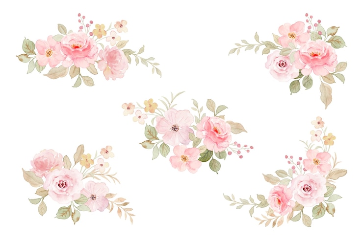Vetor grátis coleção de arranjos de flores rosa suave em aquarela