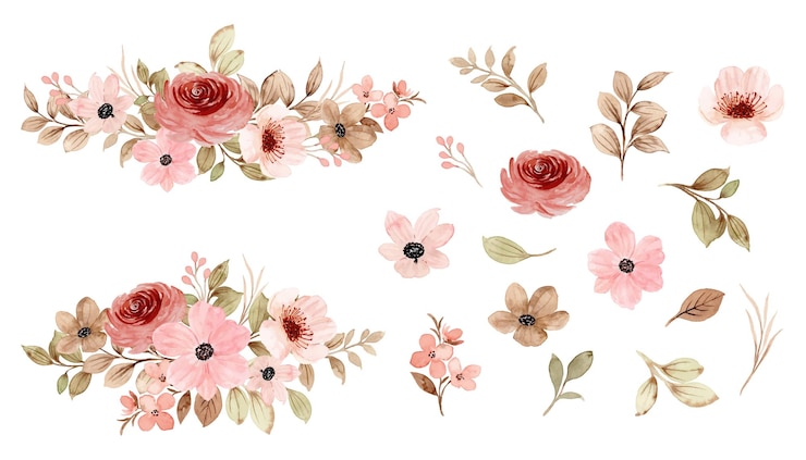 Vetor grátis coleção de arranjos e elementos florais rosa aquarela
