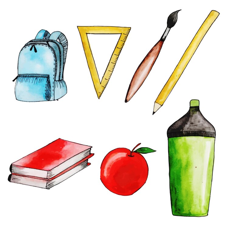 Vetor grátis coleção de artigos de papelaria da aquarela de volta à escola