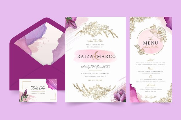 Coleção de artigos de papelaria de casamento floral