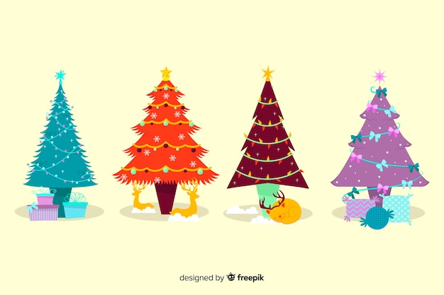 Coleção de árvore de natal de design plano