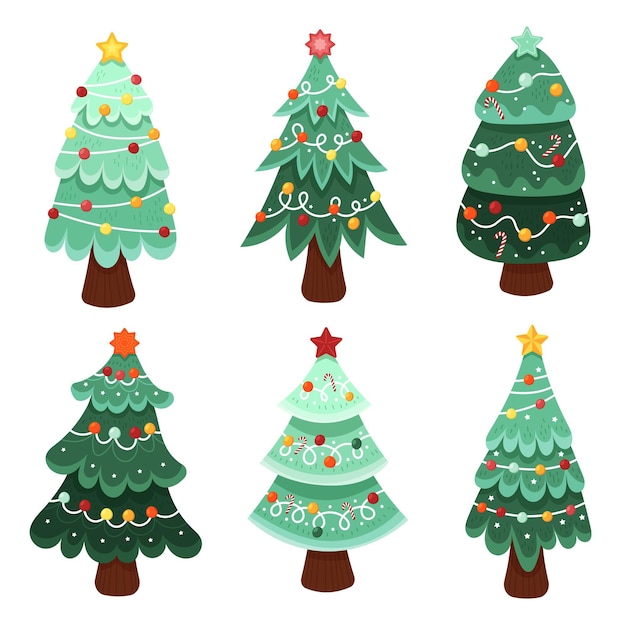 Coleção de árvores de natal desenhada à mão