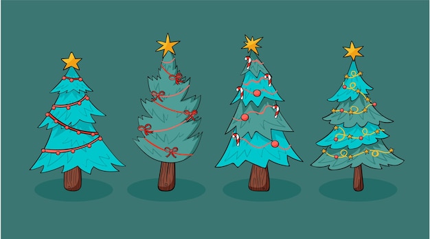 Vetor grátis coleção de árvores de natal desenhada à mão