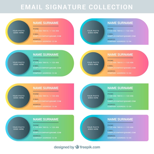Coleção de assinatura de e-mail em cores gradientes