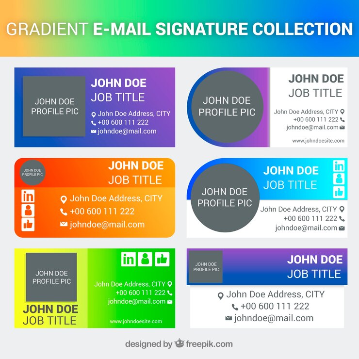 Vetor grátis coleção de assinatura de e-mail em cores gradientes