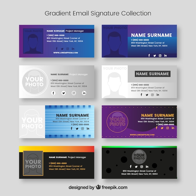 Vetor grátis coleção de assinatura de e-mail em estilo gradiente