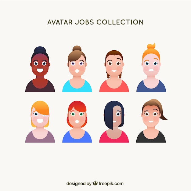 Vetor grátis coleção de avatar com variedade de mulheres sorrisas