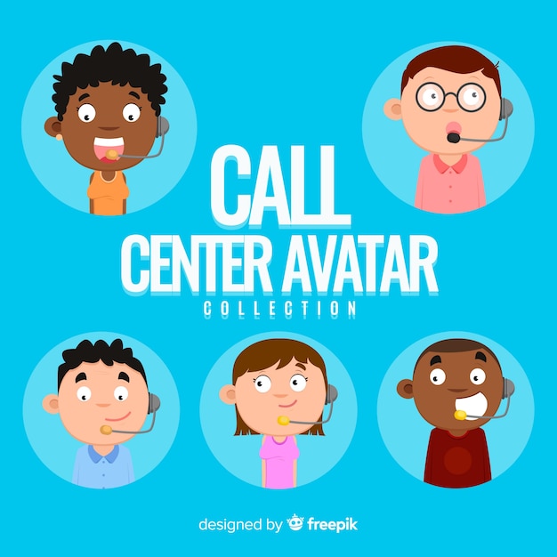 Coleção de avatar de agente de call center com design plano