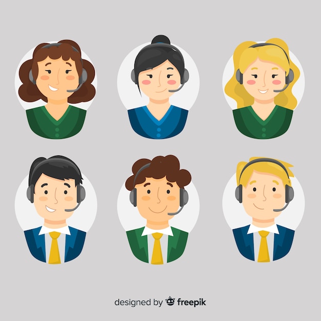 Coleção de avatar de agente de call center com design plano