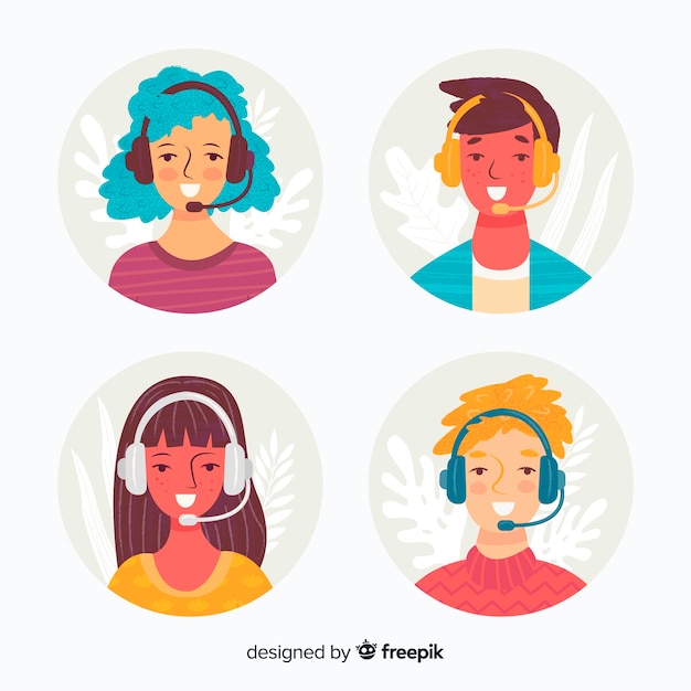 Vetor grátis coleção de avatar de agente de call center com design plano