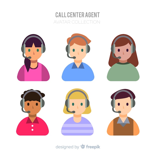 Vetor grátis coleção de avatar de agente de call center com design plano