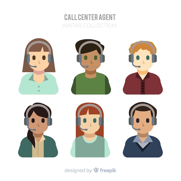 Vetor grátis coleção de avatar de agente de call center com design plano