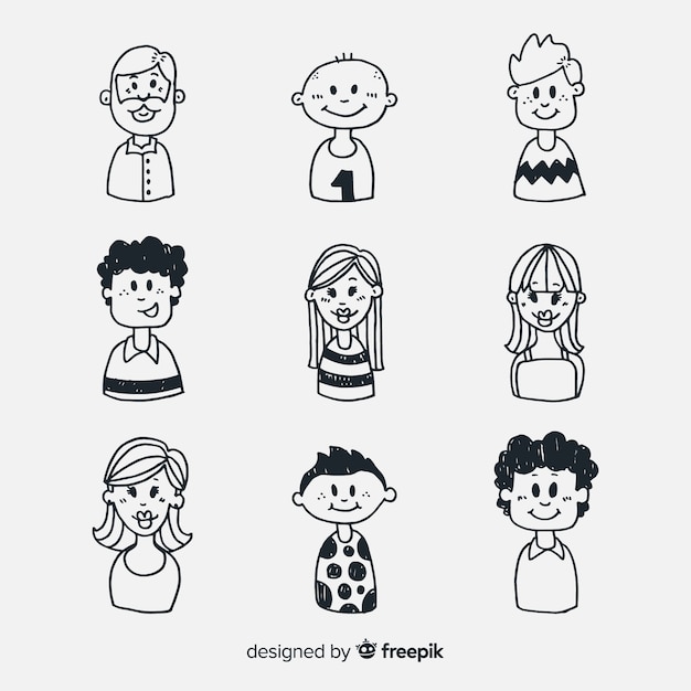 Vetor grátis coleção de avatar de pessoas incolor de mão desenhada