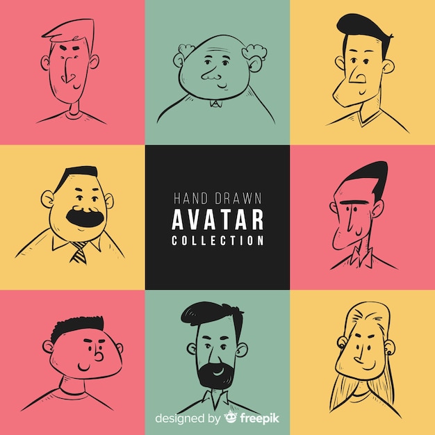 Vetor grátis coleção de avatar desenhado de mão