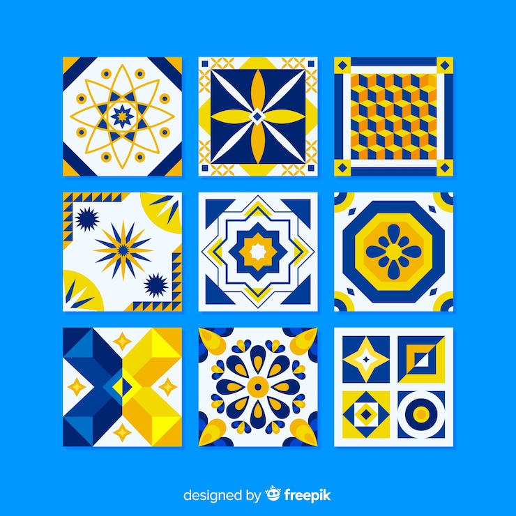 Vetor grátis coleção de azulejos coloridos com design plano