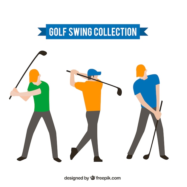 Vetor grátis coleção de balanços de golfe com homem em estilo simples