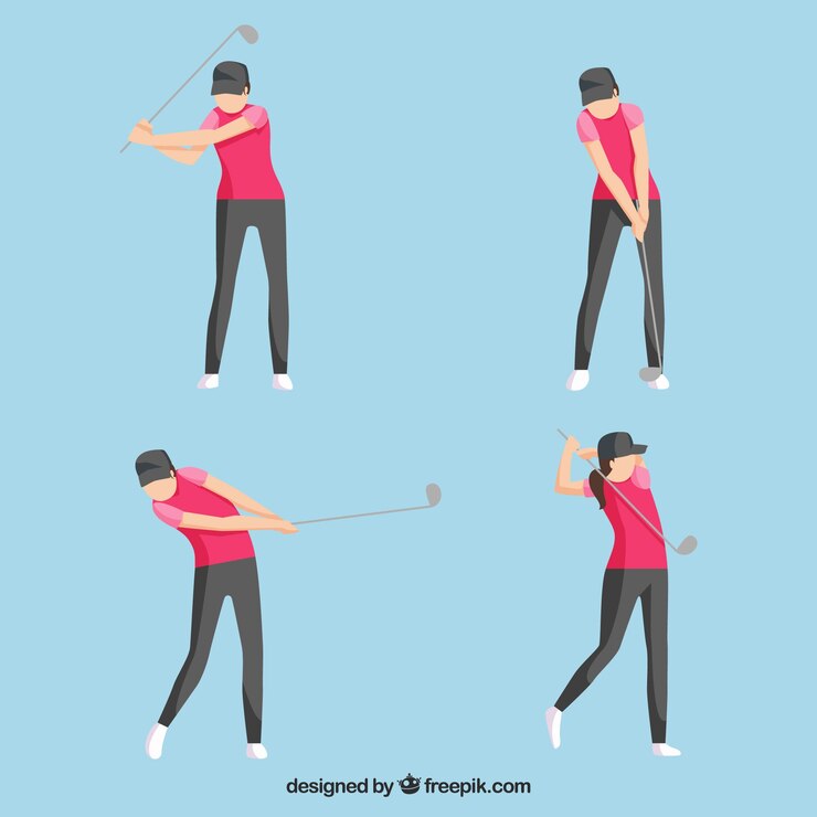Vetor grátis coleção de balanços de golfe com homem em estilo simples