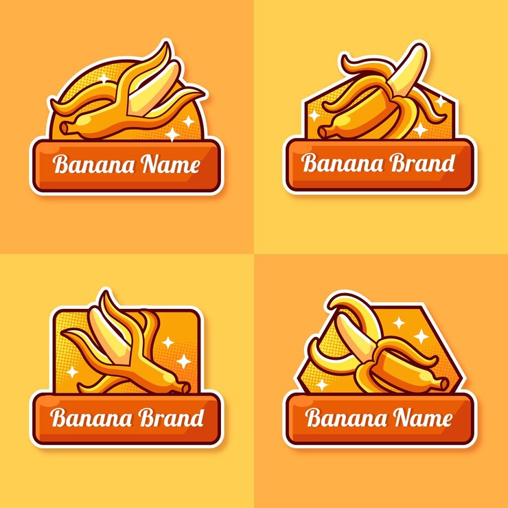 Vetor grátis coleção de banana com modelo de logotipo de fita