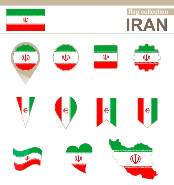 Coleção de bandeiras do irã, 12 versões Vetor Premium