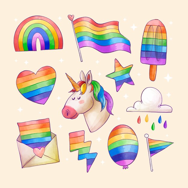 Coleção de bandeiras lgbt do mês do orgulho aquarela