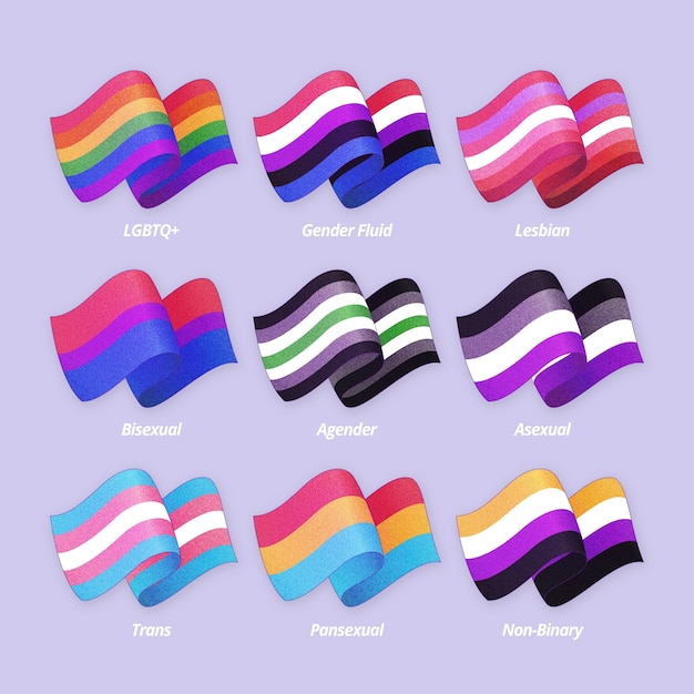 Vetor grátis coleção de bandeiras lgbt do mês do orgulho gradiente