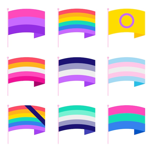 Vetor grátis coleção de bandeiras lgbt do mês do orgulho plano