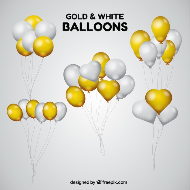 Vetor grátis coleção de bando de ouro e branco balões