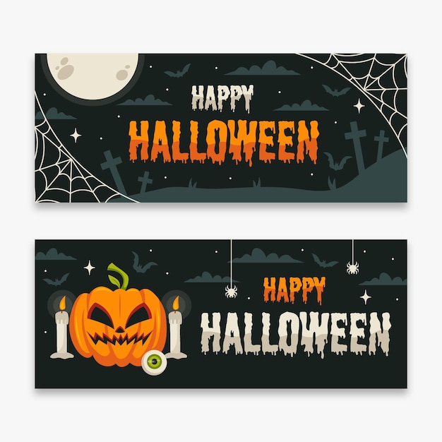 Vetor grátis coleção de banner de halloween de design plano