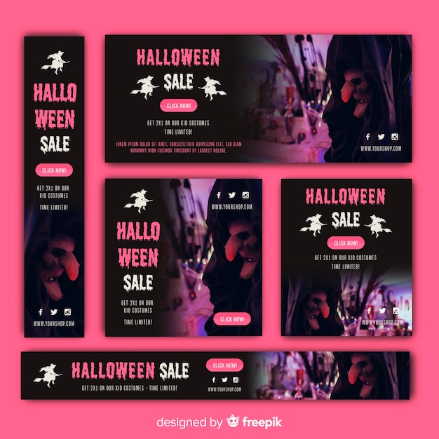 Coleção de banner de venda de web halloween com imagem