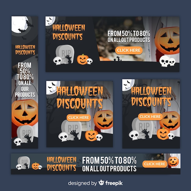 Vetor grátis coleção de banner de venda de web halloween criativo