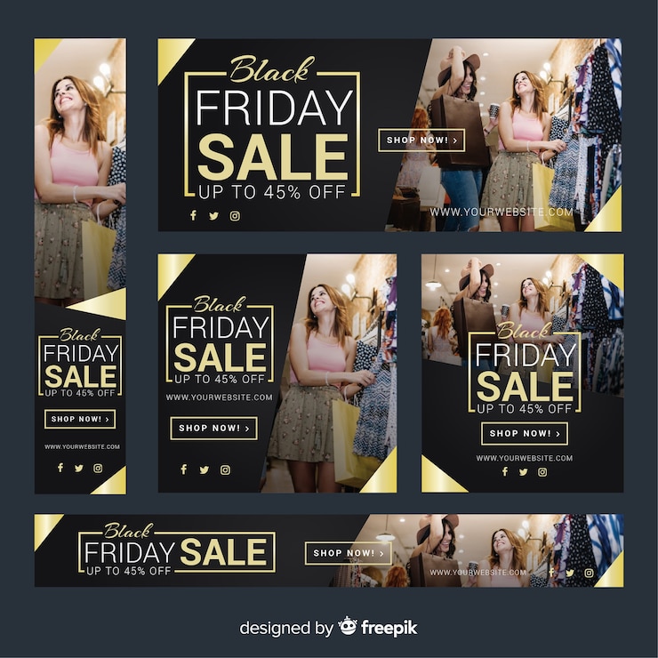 Vetor grátis coleção de banner de web de venda sexta-feira negra com compras de meninas