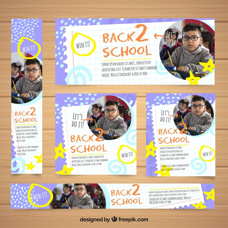 Vetor grátis coleção de banner web escola com foto