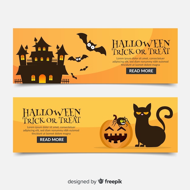 Coleção de banner web halloween com design plano