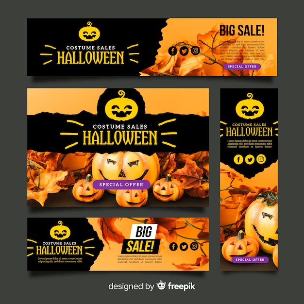 Coleção de banner web Halloween com design realista