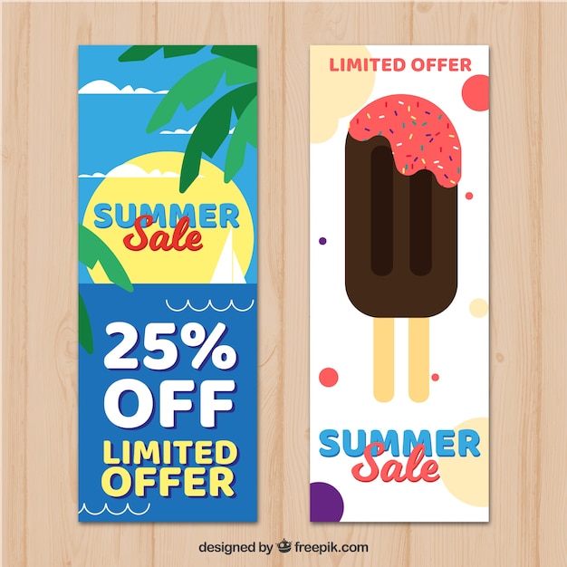 Coleção de banners de venda de verão com sorvete