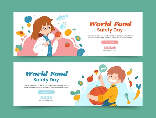 Coleção de banners horizontais do dia mundial da segurança alimentar desenhada à mão