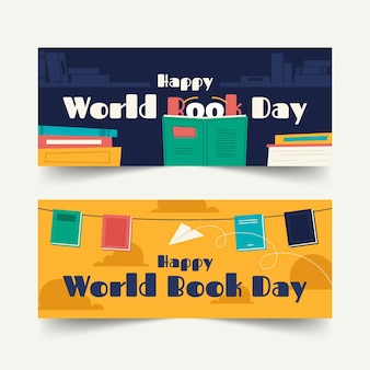 Coleção de banners horizontais do dia mundial do livro