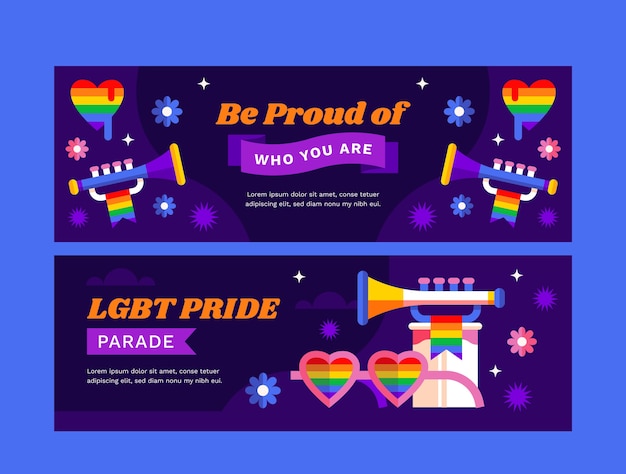 Coleção de banners horizontais lgbt do mês do orgulho plano