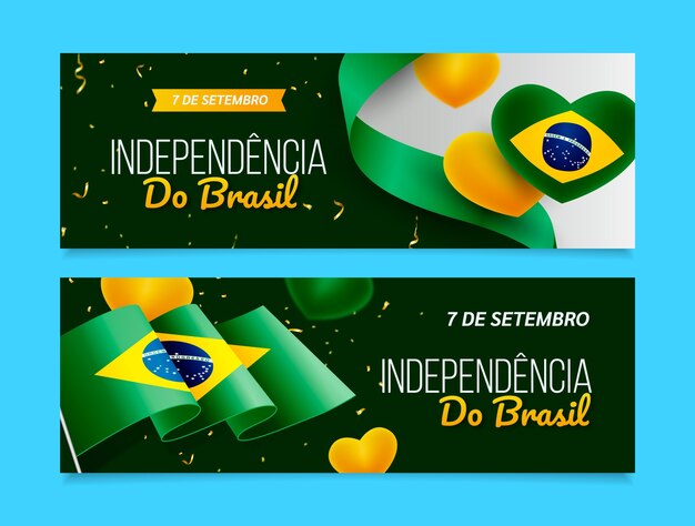 Coleção de banners horizontais realistas para comemoração de 7 de setembro