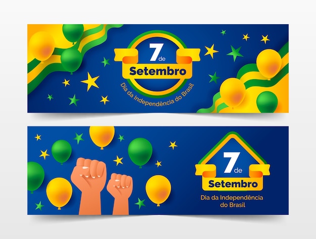 Vetor grátis coleção de banners horizontais realistas para comemoração de 7 de setembro