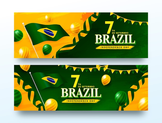 Vetor grátis coleção de banners horizontais realistas para comemoração de 7 de setembro