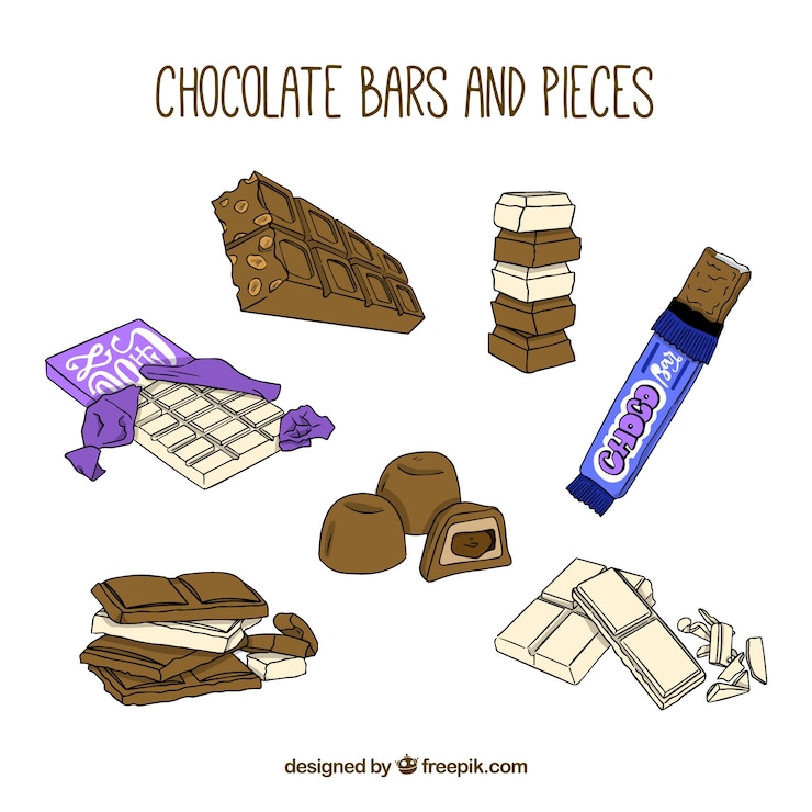 Vetor grátis coleção de barras de chocolate de mão desenhada