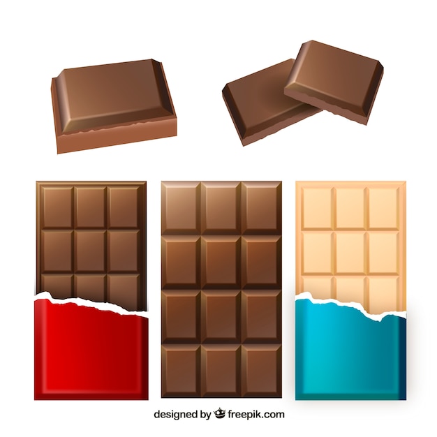 Coleção de barras de chocolate em estilo realista